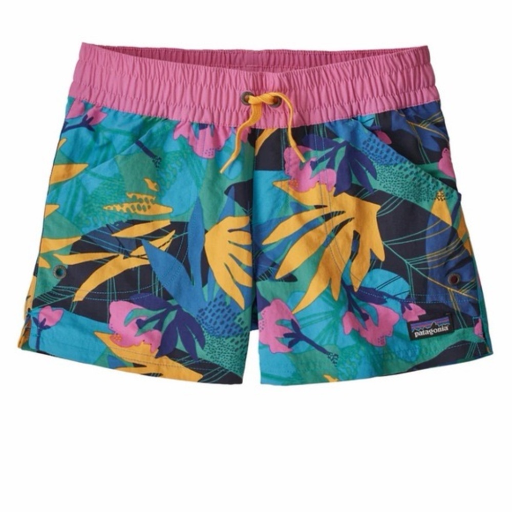 Patagonia Girls' Costa Rica Baggies™ Shorts Pink Tropical Floral Print Large
